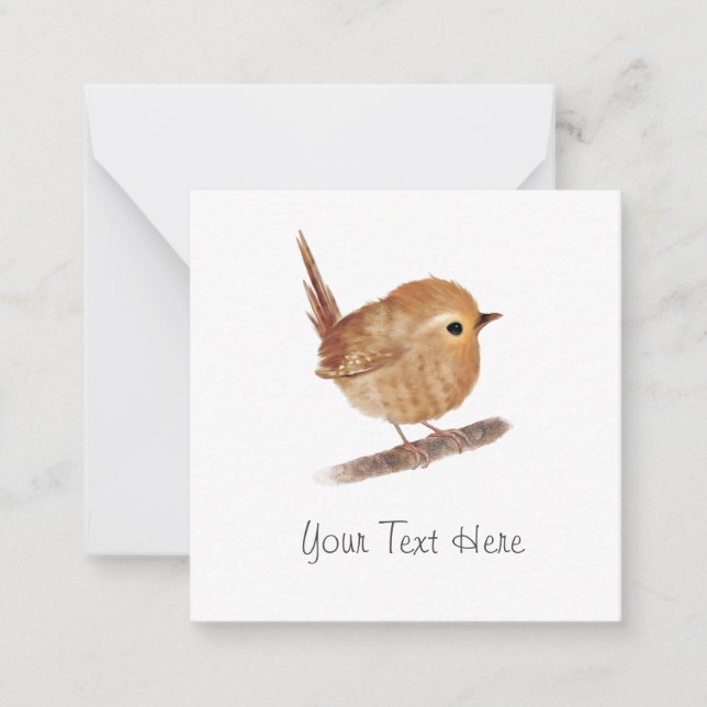 Personalised Wren Bird Flat Note Card (Front)