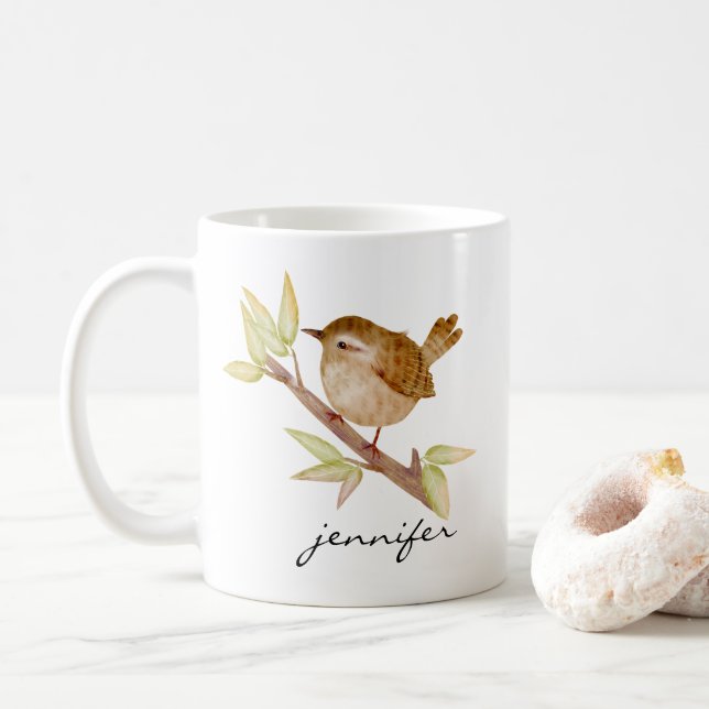 Personalised Wren Bird Mug (With Donut)