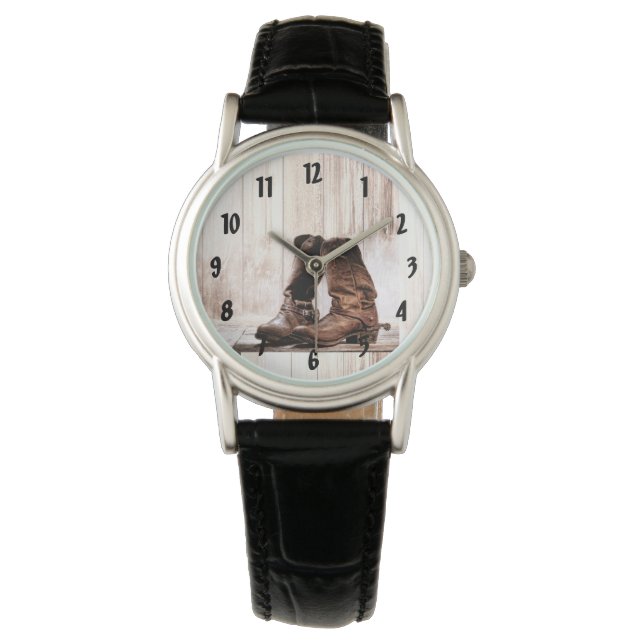 Personalised Wrist Watch Boots Country Rustic West (Front)