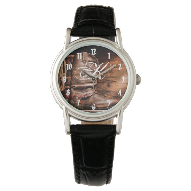 Personalised Wrist Watch Cowboy Boots Barn Wood Ru (Front)