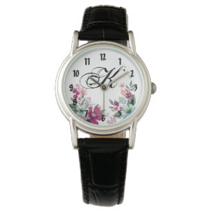 Personalised Wrist Watch Tropical Flower on White