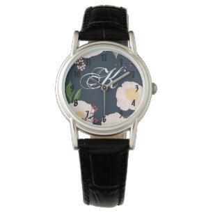 Personalised Wrist Watch White Floral Flowers on D