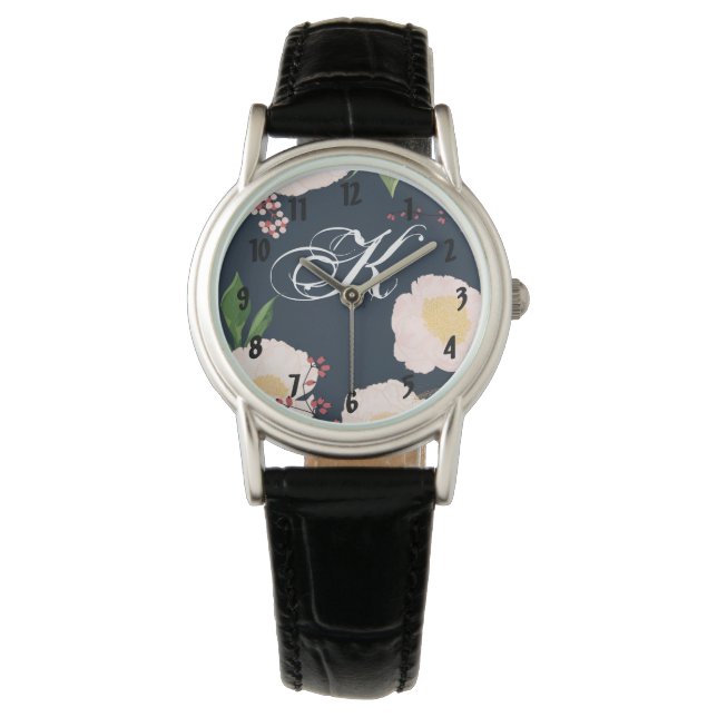 Personalised Wrist Watch White Floral Flowers on D (Front)