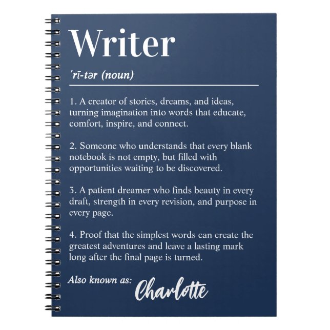Personalised Writer Dictionary Definition Navy Notebook (Front)