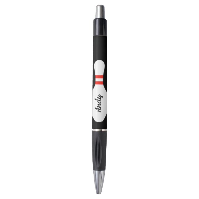 Personalised writing pens with bowling pin logo (Front Vertical)