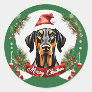 Personalised Xmas Doberman Dog Merry Christmas Classic Round Sticker