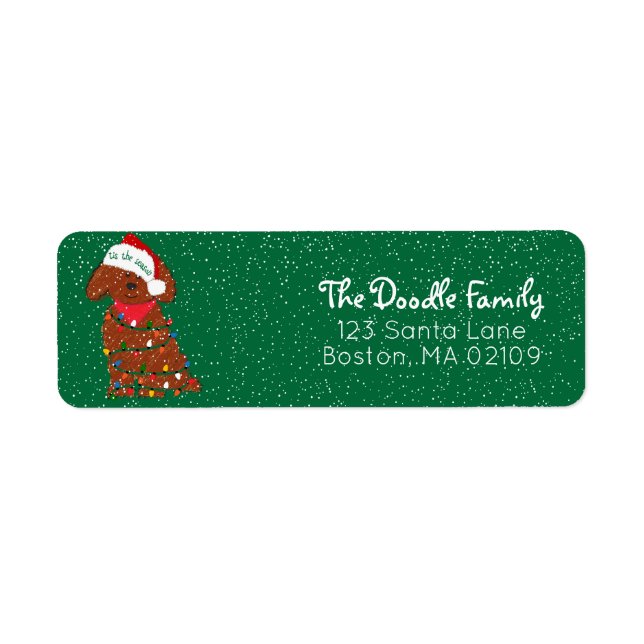 Personalised Xmas Lights Red Goldendoodle Address Return Address Label (Front)