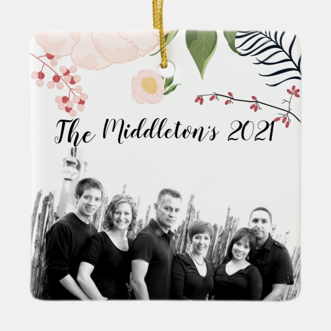 Personalised XMAS Ornament Baby Pink Cosmos on Whi (Front)