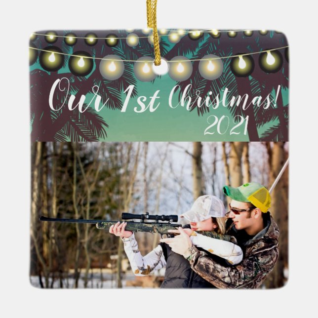 Personalised XMAS Ornament Beach Sunset Palm Tree (Front)