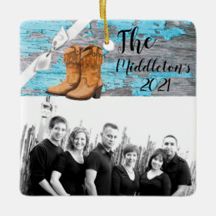 Personalised XMAS Ornament Blue Wood Barn Door Boo