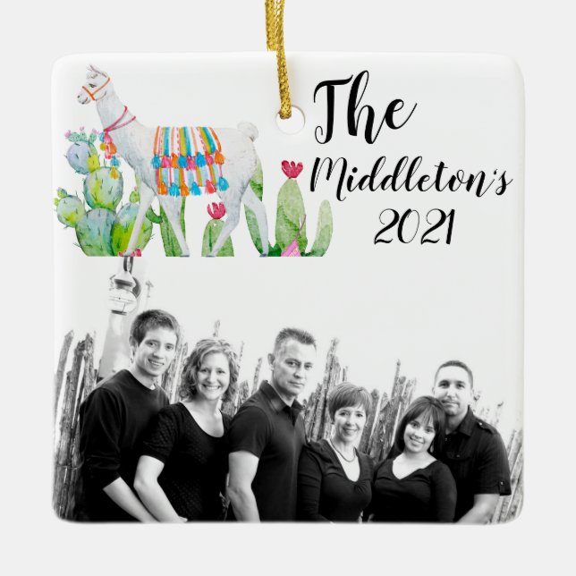 Personalised XMAS Ornament Boho Llama Bohemian Cac (Front)