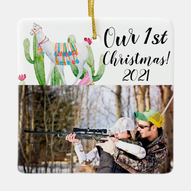 Personalised XMAS Ornament Boho Llama Bohemian Cac (Front)
