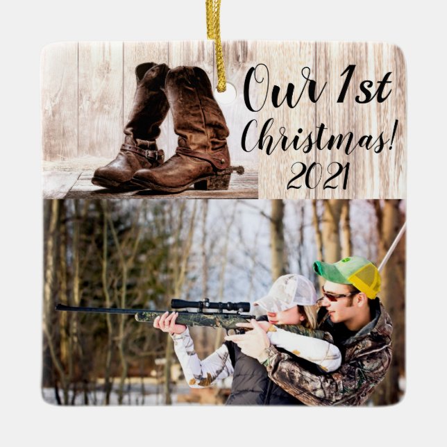 Personalised XMAS Ornament boots country rustic we (Front)
