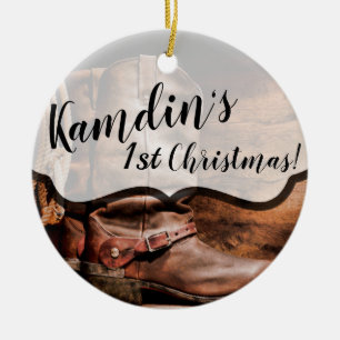 Personalised XMAS Ornament Cowboy Boots Barn Wood