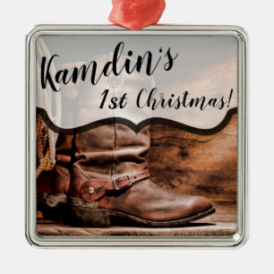 Personalised XMAS Ornament Cowboy Boots Barn Wood