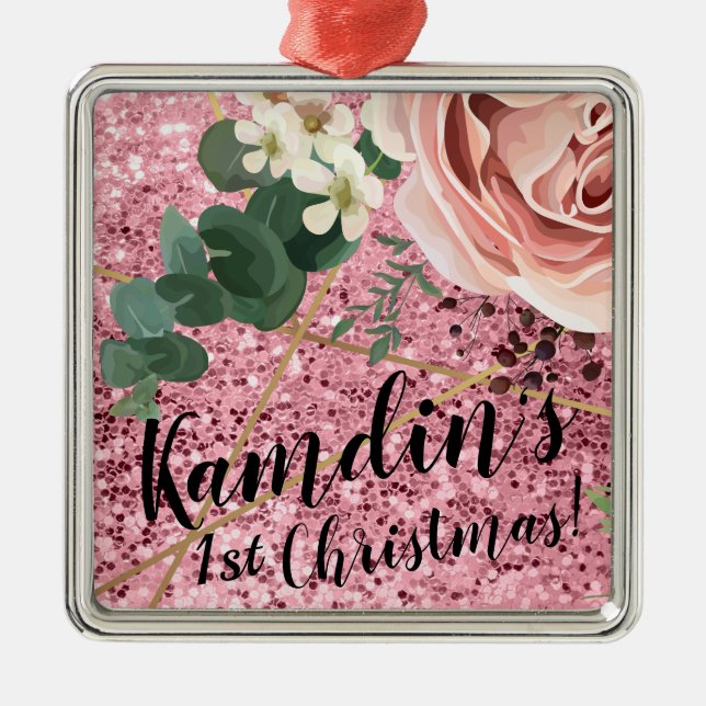Personalised XMAS Ornament Geometric Garden Rose (Front)