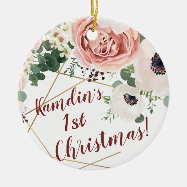 Personalised XMAS Ornament Geometric Garden Rose (Front)