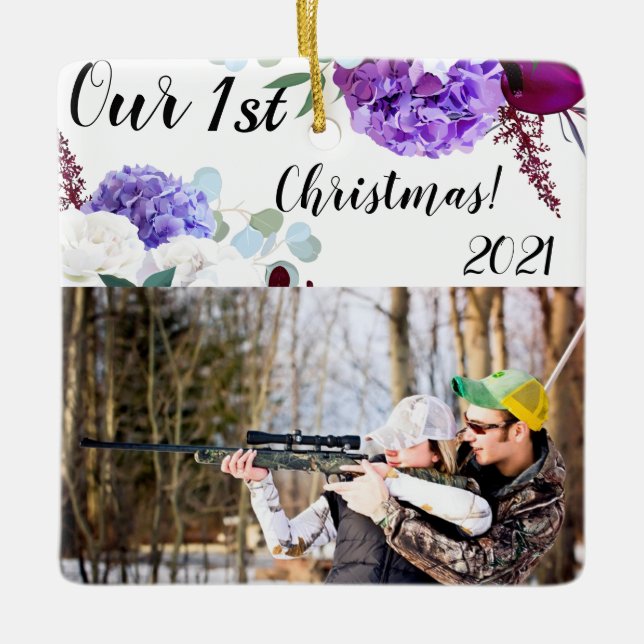 Personalised XMAS Ornament Lavender Hibiscus on Wh (Front)