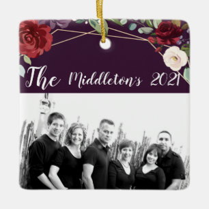 Personalised XMAS Ornament Plum Purple Roses Gold