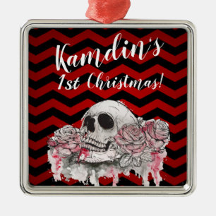 Personalised XMAS Ornament skull Rose goth Chevron