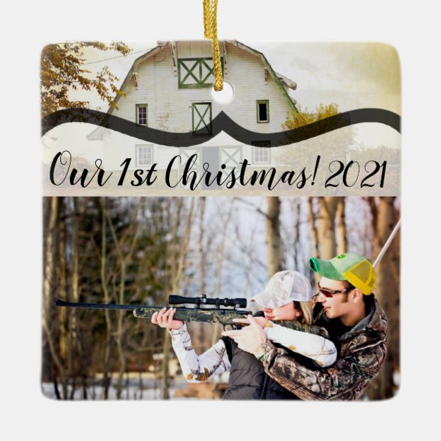 Personalised XMAS Ornament Sunset Barn Country Rus (Front)