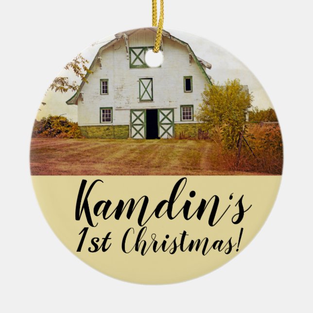 Personalised XMAS Ornament Sunset Barn Country Rus (Front)