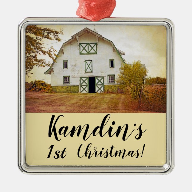 Personalised XMAS Ornament Sunset Barn Country Rus (Front)
