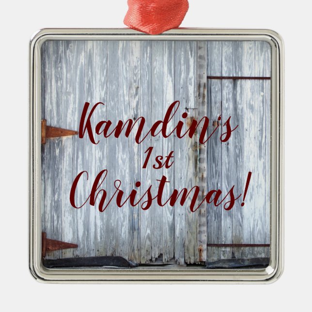 Personalised XMAS Ornament White Wash Wood Barn Do (Front)