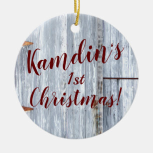 Personalised XMAS Ornament White Wash Wood Barn Do