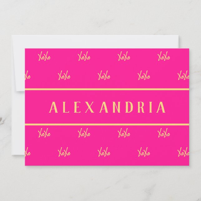 Personalised XOXO Hot Pink Valentine’s Day Holiday Card (Front)