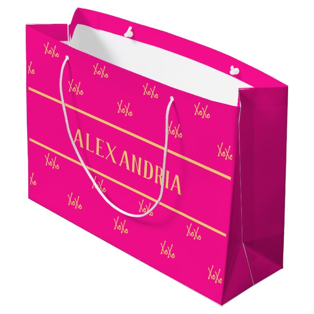 Personalised XOXO Hot Pink Valentine’s Day Large Gift Bag (Back Angled)