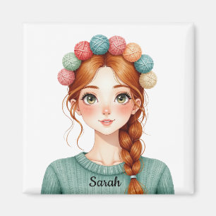 Personalised Yarn and Knitting Girl Magnet