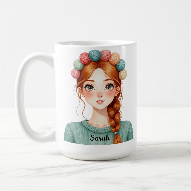 Personalised Yarn and Knitting Girl Mug (Left)