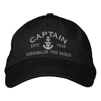 Personalised YEAR and Names Captain Silver Star Embroidered Hat