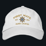 Personalised YEAR and Names First Mate Wheel Embroidered Hat<br><div class="desc">A personalised first mate embroidery nautical style. An original casual fashion embroidered baseball cap sure to make an impression on, or off the boat. Here's a selection of fine custom casual embroidered baseball caps; in a nautical style, you can easily personalise to make it as unique as you are. Use...</div>