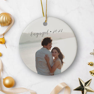 Personalised Year Engaged Couple Christmas Script Ceramic Ornament
