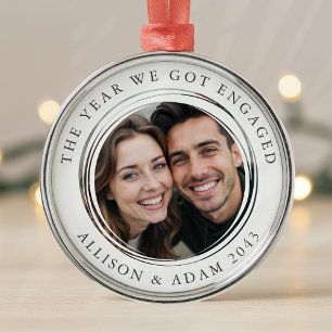 Personalised Year We Got Engaged Photo Metal Ornament