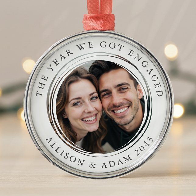 Personalised Year We Got Engaged Photo Metal Ornament (Creator Uploaded)