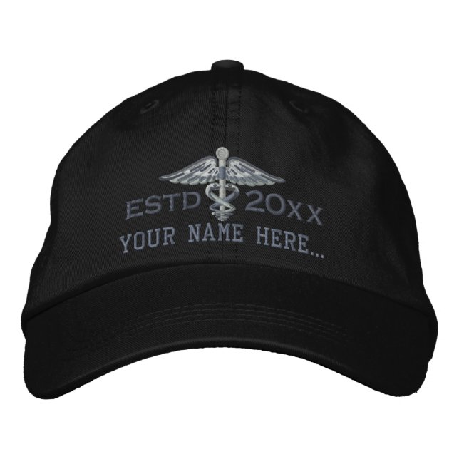 Personalised Year Your Text Medical Caduceus Embroidered Hat (Front)
