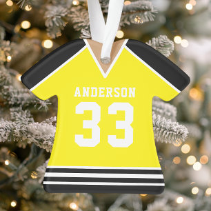 Personalised Yellow and Black Hockey Jersey Ornament