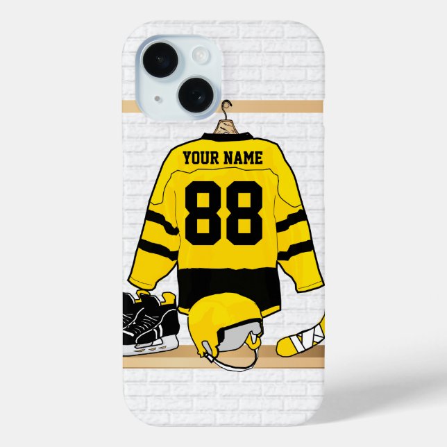 Personalised Yellow and Black Ice Hockey Jersey Case-Mate iPhone Case (Back)