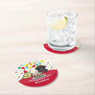 Personalised Yellow and Black Labradors Birthday Round Paper Coaster