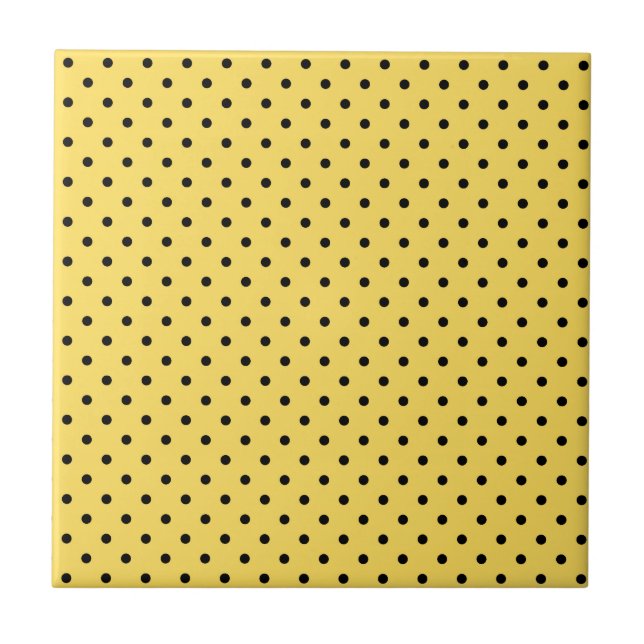 Personalised Yellow and Black Polka Dot Pattern Ceramic Tile (Front)