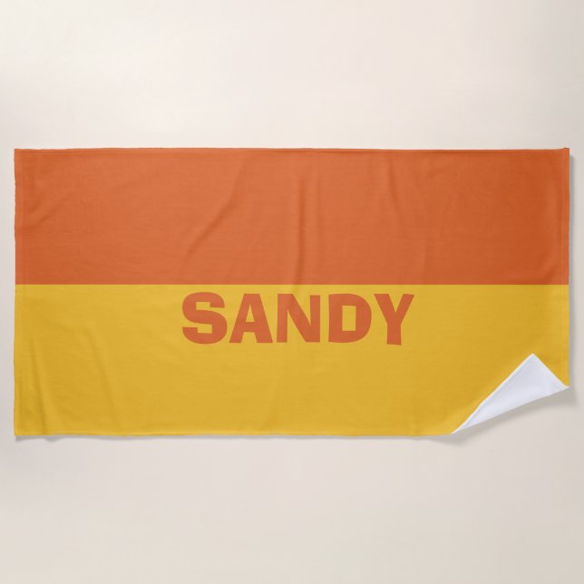Personalised yellow and orange  beach towel (Front)