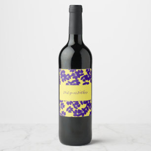 Personalised yellow and purple flower wine label