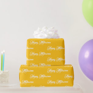 Personalised yellow and white Happy Halloween Wrapping Paper