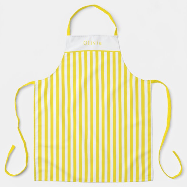 Personalised Yellow And White Stripe Pattern Apron (Front)