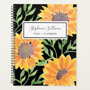 Personalised Yellow Black Sunflower 2022 Planner