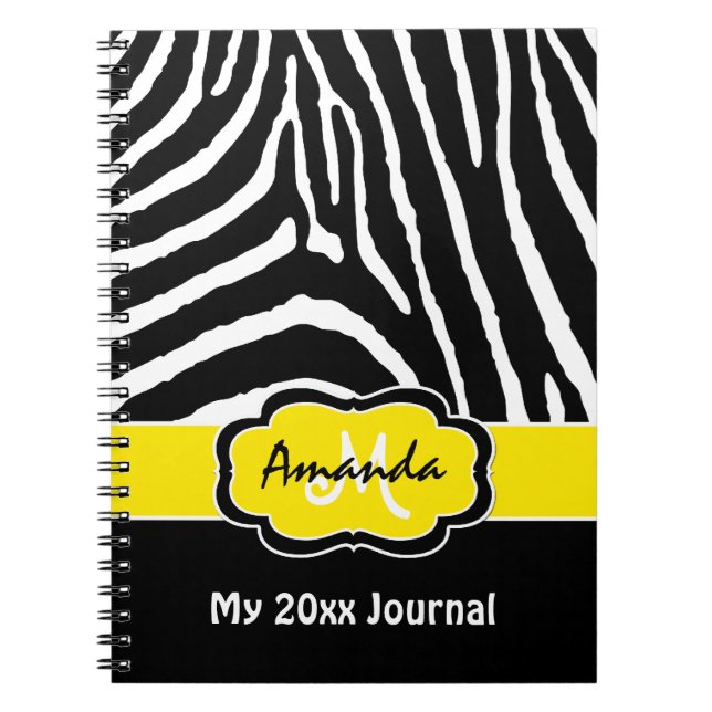 Personalised Yellow Black White Zebra Stripe Notebook (Front)
