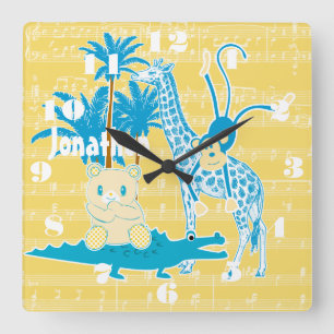 Personalised Yellow Blue Jungle Animal Wall Clock